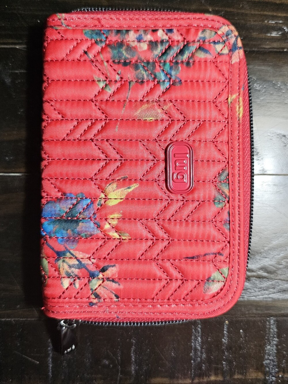 lug Red Quilted Zip Wallet with Floral Accent Without Wrist Strap